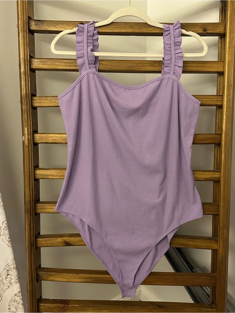Gilli Lavender Ribbed Bodysuit with Ruffle Straps
